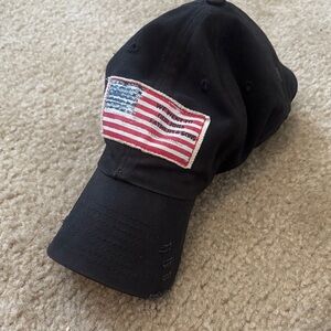 Distressed Black Baseball Cap with Woven American Flag Patch